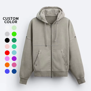 Heater <b>Grey</b> Heavyweight Ripped <b>Hoodie</b> <b>Men</b> 400 500 600gsm French Terry <b>Hoodie</b> Distressed Zip up <b>Hoodie</b> <b>Men</b> - Product Image 6