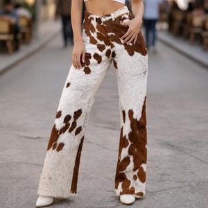 Pantalon en cuir de vachette premium pour femme, taille haute, élégant, mode décontractée, streetwear, pantalon de luxe de créateur, personnalisable OEM en gros - Product Image 4