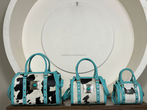 Luxury Turquoise Genuine Leather Cowhide Western Speedy <b>Bag</b> Handbag With Concho <b>Studded</b> Barrel Duffel Crossbody <b>Bag</b> for Unisex - Product Image 4