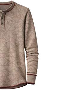 Sweat-shirt Henley à imprimé géométrique beige pour homme, manches longues, en molleton français, coupe classique, haut décontracté pour homme, vêtements d'hiver, nouveauté - Product Image 4