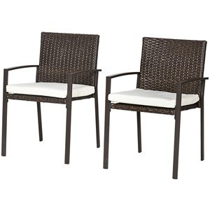 Set di Sedie da Esterno in Rattan PE Bianco Crema con Cuscini in Bambù, Schienale in Vimini per Eventi Sportivi, Appartamenti, Parchi - Product Image 1
