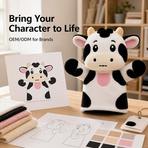 Marionnette de main en peluche personnalisée de haute qualité, modèle vache réaliste, accessoire pour raconter des histoires, pour théâtre - Product Image 3