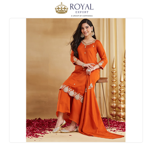 Venta Exclusiva de Hermosa Ropa Pakistaní, Nuevo Diseño de Seda Vichitra con Bordado, Conjunto de Kurti con Pantalón y Dupatta - Product Image 4