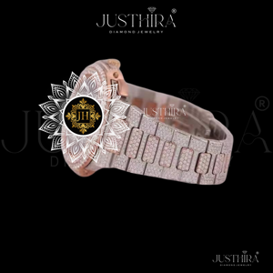 JUSTHIRA Diamond Jewelry <b>Watch</b> Women Luxury Rose Gold <b>Case</b> Analog Quartz Movement 40mm Round Dial Sapphire Crystal Deployment - Product Image 2