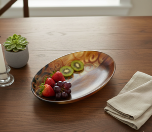 Bandeja Decorativa Portátil Hecha a Mano con Diseño Geométrico y Recubrimiento de Cuerno de Búfalo Negro Marrón Natural, Temática Animal para Servir Platos - Product Image 6