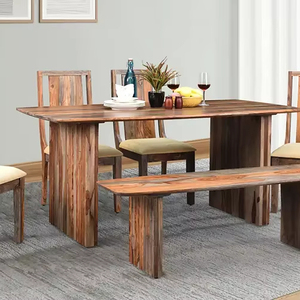 Solid Wood Dining <b>Table</b> <b>Set</b> with <b>Bench</b> and Chairs, 6 Seater Rectangular Modern Wooden Furniture, Natural Home Dining <b>Set</b> - Product Image 1