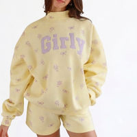 Sweat-shirt à col montant personnalisé de haute qualité pour femmes Girly, en molleton de coton lourd 400g, avec broderie et appliqué lettres