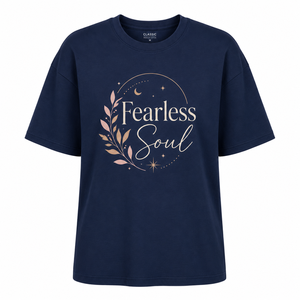Camiseta de Manga Corta con Cuello Redondo Azul Marino para Mujer Fearless Soul, 100% Algodón Jersey, Corte Ajustado, Transpirable, Informal, para Todas las Temporadas, con Letras - Product Image 1