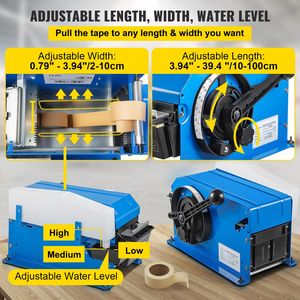 Dispenser di Nastro Adesivo in Plastica Attivabile ad Acqua 100 cm x 10 cm Lunghezza e Larghezza Regolabili con Indicatore Manuale del Livello dell'Acqua - Product Image 3