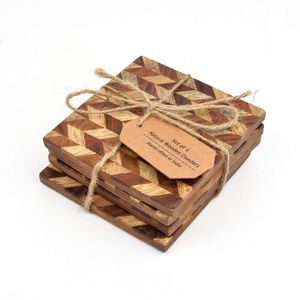 Modern Round Wooden Eco-Friendly Reusable <b>Coaster</b> <b>Set</b> - Product Image 3
