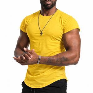 Custom <b>Men's</b> High Street Jersey <b>T</b> <b>Shirts</b> 95% Cotton 5% Spandex 180g Fitness Gym Wear <b>Curved</b> <b>Hem</b> Muscle Slim Fitted Compression - Product Image 3
