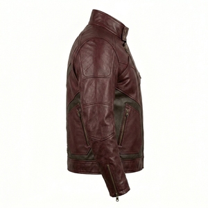 Burgundy Oxblood Asymmetrical Zip <b>Leather</b> <b>Biker</b> <b>Jacket</b> Men Maroon Diagonal Zipper Motorcycle Outerwear Darkry Wholesale - Product Image 3