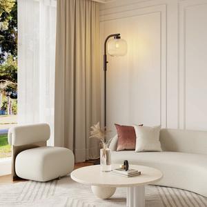 Lampe de sol industrielle en fer noir avec design en cage et douille E27 pour un style intérieur moderne - Product Image 3