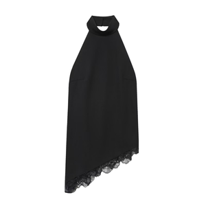 AL SAWAN INTERNATIONAL Women's Black <b>Asymmetric</b> Halter Tank <b>Top</b> Lace <b>Hem</b> Long Woven Solid Color Sleeveless Breathable 100% - Product Image 6