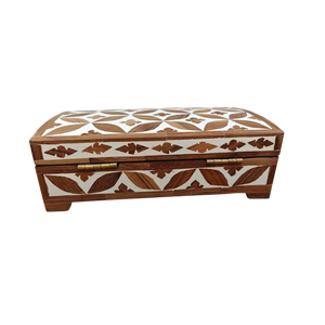 Boîte à bijoux en bois artisanale, design floral oriental incrusté, rectangulaire avec couvercle, boîte de rangement à 1 niveau - Product Image 2