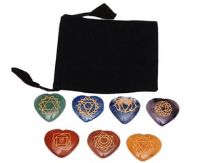 Gravé 7 Chakra Stones Sets Avec Pochette pour Guérison Naturel Fengshui Mascotte Produit de Guérison - Product Image 1