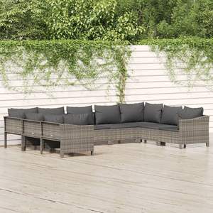 Ensemble de salon de patio en rotin gris de 9 pièces avec coussins ensembles de jardin - Product Image 1