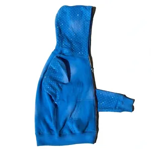 Sweat-shirt à capuche gothique en strass pour homme, coupe oversize, en coton noir tricoté, avec logo frontal, idéal pour l'automne, décontracté et coupe-vent, service OEM - Product Image 2