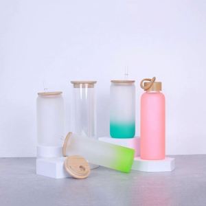 Bouteille d'eau personnalisée en verre dépoli transparent de 12oz, 16oz, 20oz, 25oz, avec couvercle en bambou et paille, pour sublimation - Product Image 1