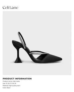 2025 Primavera Tendencia Slingbacks | Tacón acampanado de 9cm | Correas de piedra | Caja de punta de satén transpirable - Product Image 2