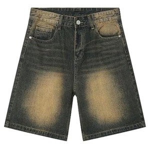 Shorts en jean délavé unisexe style streetwear vintage coupe ample en coton effet soleil délavé – Vente en gros - Product Image 1