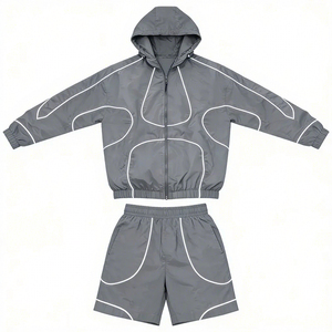OEM Manufacturer Customized Men's Nylon Windbreaker Shorts Set <b>Waterproof</b> Reflective Zip-up windbreaker <b>tracksuit</b> set's - Product Image 1