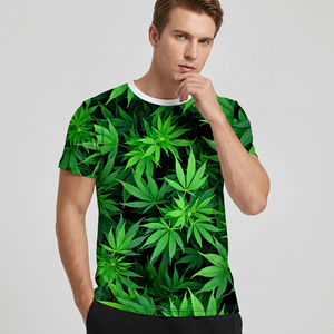 T-shirt à manches courtes pour homme, col rond, imprimé numérique, motif feuille verte, décontracté, tricoté, coupe classique, vert, streetwear, t-shirt graphique - Product Image 5