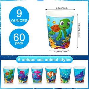 60 Bicchieri di Carta Monouso da 9oz con Motivi Marini Estivi, 60 Bicchieri per Bagno, Caffè, Tè, Tema Oceano - Product Image 2