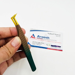 Pinces professionnelles de haute qualité en forme de L, pointe dorée, en acier inoxydable, pour extensions de cils, vente en gros - Product Image 1
