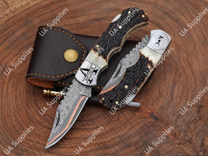 Couteau pliant professionnel Sanmai en acier Damas cuivré, manche en corne de cerf, ergonomique, léger, haute qualité, pour le camping et l'extérieur (EDC) - Product Image 6