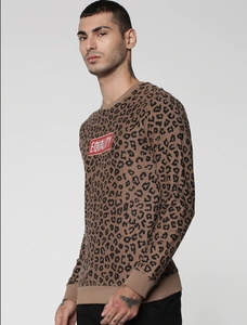 Sudadera de Cuello Redondo con Estampado de Leopardo para Hombre, Corte Regular, Logotipo Estampado, Informal, Tejida, 100% Algodón, para Otoño - Product Image 2