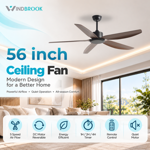 WINDBROOK Ventilador de techo de 56 pulgadas con luz, motor de corriente continua, 5 velocidades, reversible, control remoto - Product Image 1