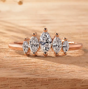 5 Stone Marquise Cut Lab Grown Diamond Engagement <b>Ring</b> 10K 14K 18K Solid Gold 0.51ct Engagement <b>Wedding</b> Band Color R Clarity VVS - Product Image 3