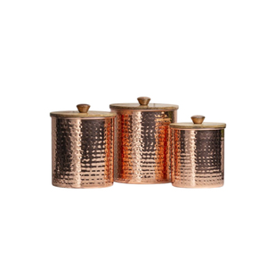 Hammered Copper Canister Set Of Premium Stainless Steel Kitchen Storage With Airtight Wooden Lids For Tea Coffee Sugar <b>Spices</b> - Product Image 1