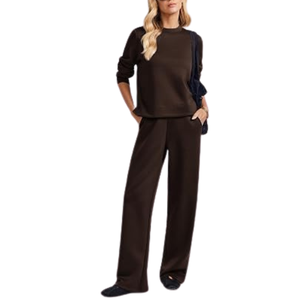 Ensemble de survêtement premium pour femme, couleur unie, col rond, coupe ample, sweat-shirt et pantalon de jogging - Product Image 1