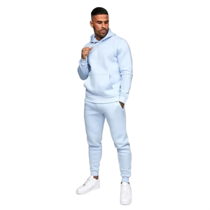 Men's Light Blue Quick Dry <b>Lightweight</b> <b>Hoodie</b> Sweatpants Tracksuit Set Full Sleeve Solid Color Cotton Casual Sportswear Side - Product Image 1