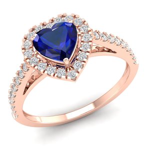 Bague de fiançailles REYES en or rose massif 14 carats de haute qualité, diamant certifié IGI, taille cœur, saphir bleu 0,75 carat, bijoux - Product Image 2