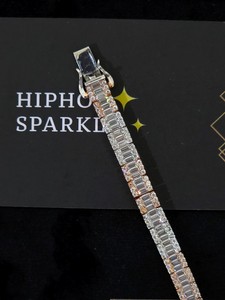 Pulsera de tenis de lujo bicolor oro rosa con moissanita baguette de plata 925, joyería Hip Hop Bling brillante para hombre y mujer, venta al por mayor - Product Image 1