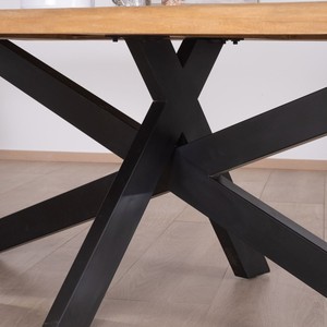 Vandana Ivory Matter 200cm <b>dining</b> <b>table</b> with mango wood <b>top</b> and natural edges Presolino metal cross legs - Product Image 5