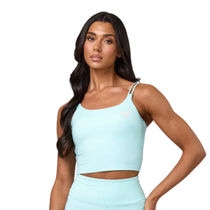 Camisola de tirantes finos ajustada para mujer, sin mangas, elástica, color azul cielo, estilo casual de verano, con tejido transpirable en la parte delantera. - Product Image 1