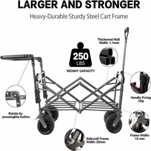 Collapsible Heavy Duty Folding Wagon Cart Removable Canopy 4\" Wide Large All Terrain Wheels Adjustable Hand Brake for Camping - Product Image 6