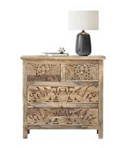 Cómoda india oriental tallada de 4 cajones, madera de mango maciza de primera calidad, ecológica, hecha a mano, mueble moderno para almacenamiento en el hogar - Product Image 3