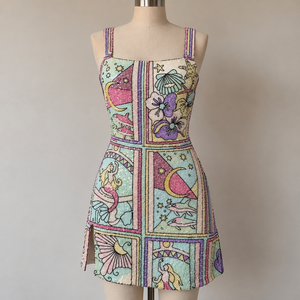 <b>Beaded</b> Cartoon Pattern Panelled Evening Gown Sleeveless Mini Square Neck Bodycon Natural <b>Waist</b> Tummy Control Party Dress for - Product Image 2