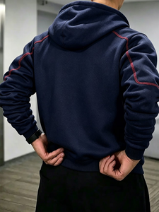 Men's French Terry Fleece Hooded Zip-Up Jacket Breathable Polyester Casual Multi-Pocket Regular Fit Customized Spring Autumn - Product Image 3