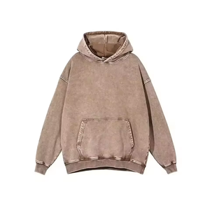 เสื้อฮู้ดดี้สีกากีแบบย้อมสีสไตล์วินเทจทรงโอเวอร์ไซส์ แขนเสื้อแบบดรอปโชว์เดอร์ มีกระเป๋าจิงโจ้ สำหรับผู้ชาย สวมใส่สบายๆ - Product Image 1