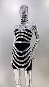 Robe de Soirée Sexy et Luxueuse pour Femme, Mini Moulante, Bustier, Ornée de Perles et Cristaux, Style Industriel Moderne, Idéale pour Cocktails et Fêtes - Product Image 3