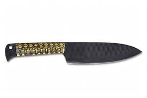 Couteau noir forgé à la main sur mesure avec manche texturé doré, outil de découpe pour cuisine extérieure - Product Image 2