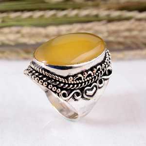 Natural Yellow Chalcedony <b>Ring</b> 925 Sterling <b>Silver</b> Large Oval Bezel <b>Set</b> Cabochon Gemstone Handmade Ornate Filigree Boho Unisex - Product Image 4