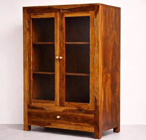 Indian Solid Wooden Storage Cabinet Classic Glass <b>Bookcase</b> Cupboard Multipurpose Organizer for Home Office | Pindel Handicraft - Product Image 4