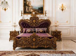 Ensemble de meubles de chambre à coucher en teck de style antique, suite de chambre principale royale victorienne avec tête de lit capitonnée en forme de cœur, ensemble de lit king-size italien - Product Image 4